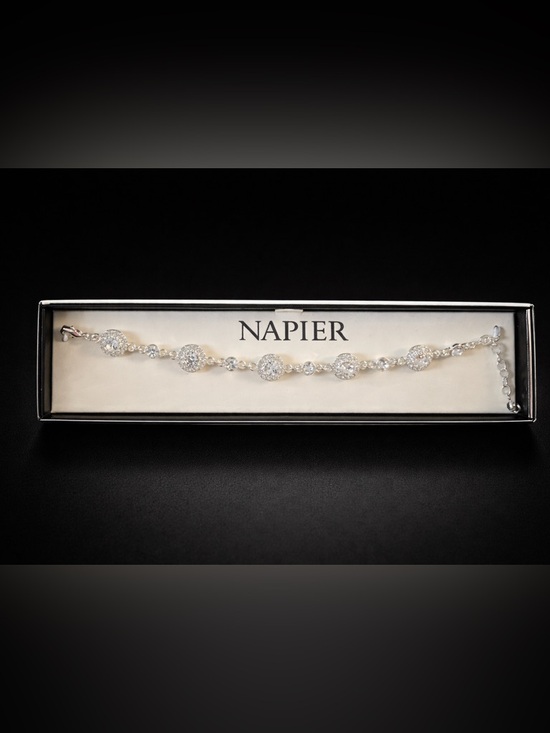 Napier Jewelry - Napier Silver Clear Crystal Round Link Bracelet